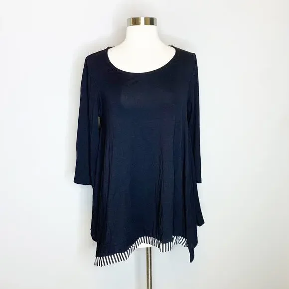 Alembika S Small Black Trapeze Top Flowy Tunic Blouse Lightweight Dressy Casual - Picture 2 of 7